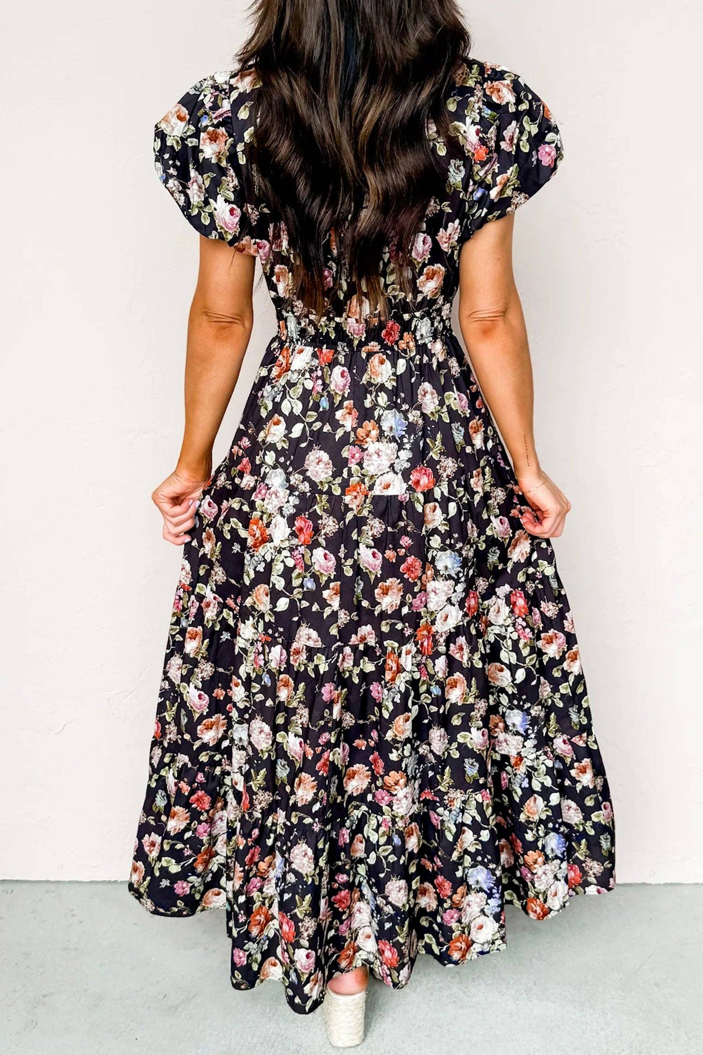 Black Floral Print Maxi Dress