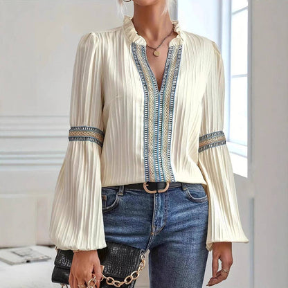 Boho Trim Bell Sleeve Blouse