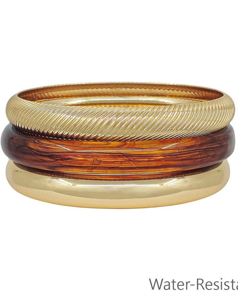 Water Resistant Set of 3 Acrylic Gold and Brown Bangles