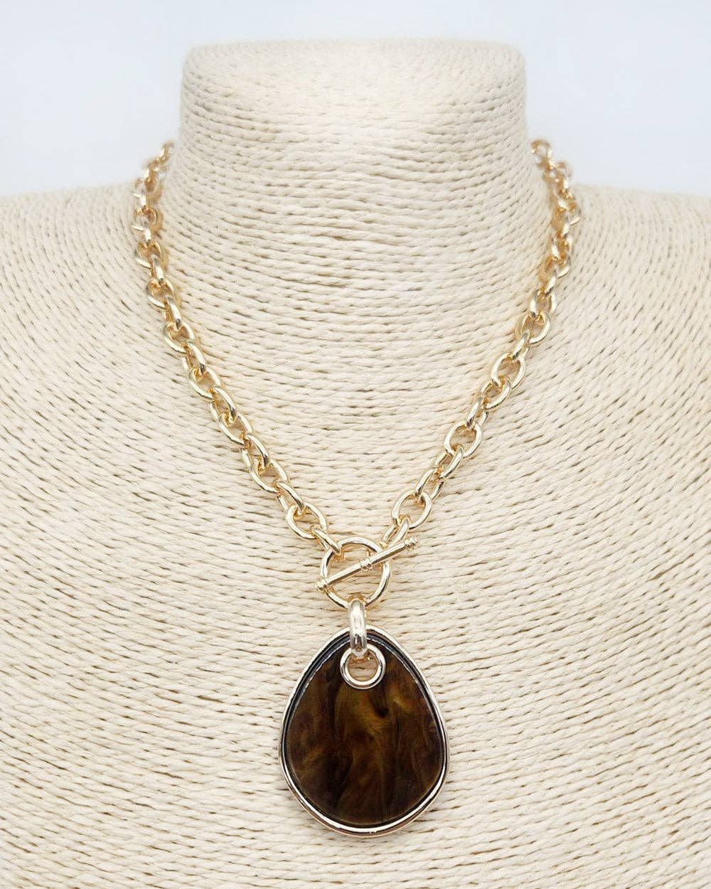 Gold Open Chain with Brown Tortoise Charm 16"-18" Necklace