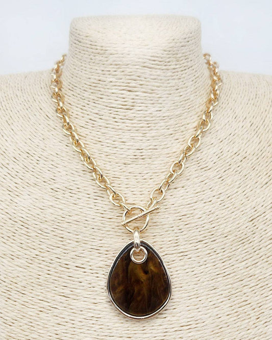 Gold Open Chain with Brown Tortoise Charm 16"-18" Necklace