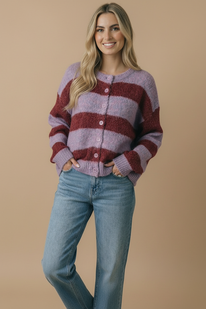 Round Neck Fluffy Button Down Cardigan