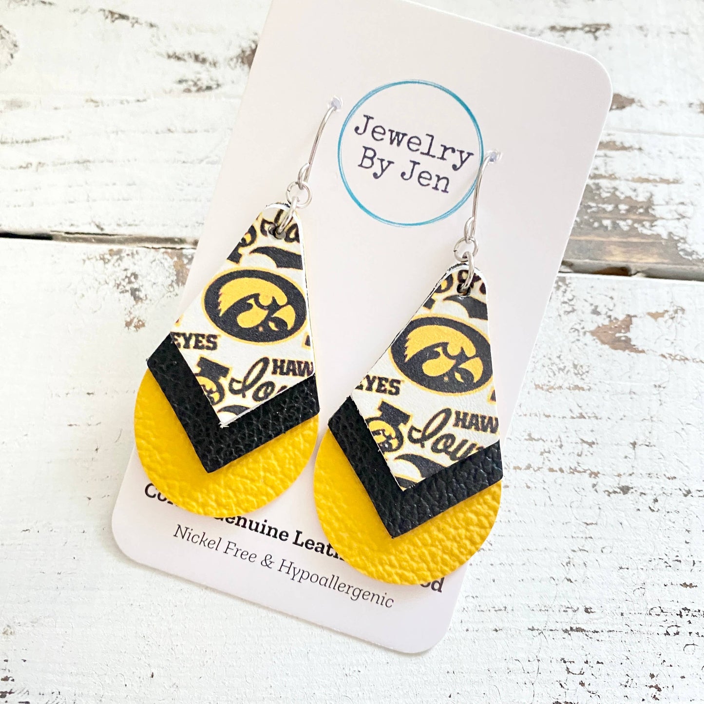 Iowa Hawkeyes Triple Stacked Teardrop Earrings