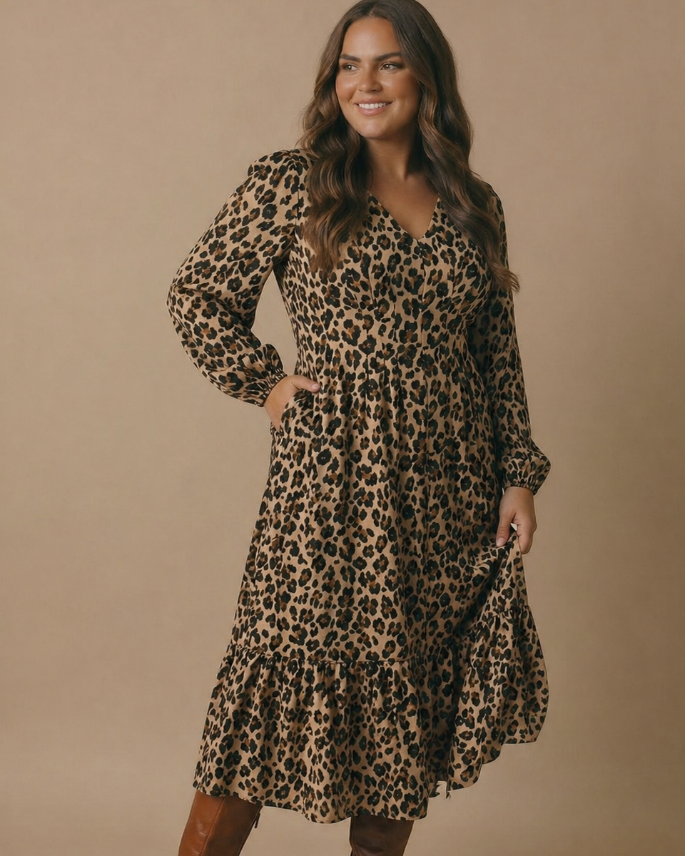 Curvy Animal Print Empire Silhouette Midi Dress