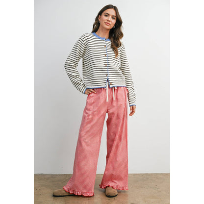 Women's Striped Ruffle Hem Cropped Pants- BMP8476
