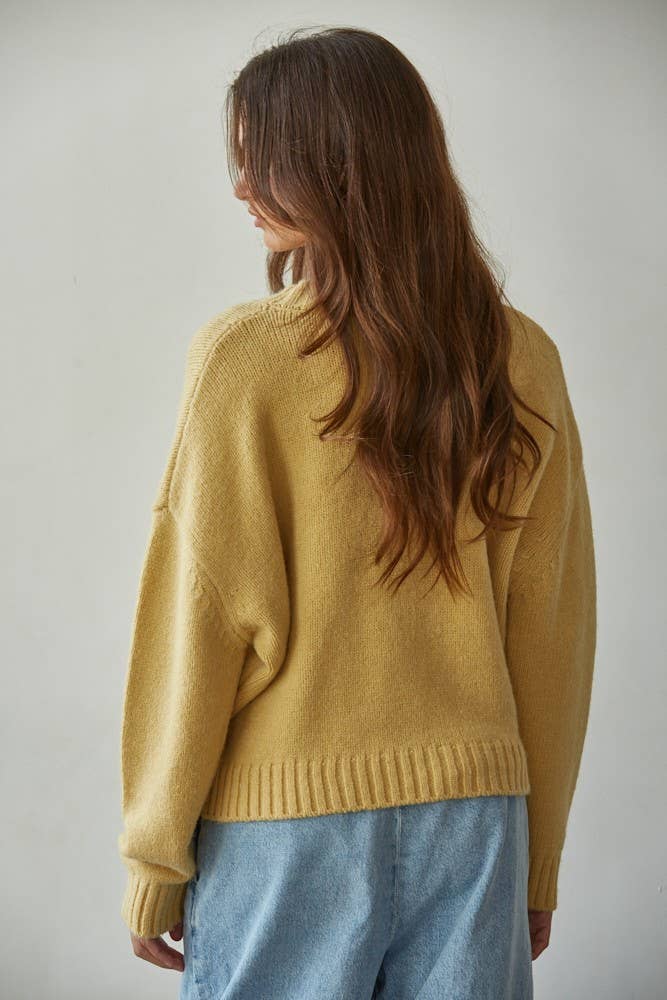 Mustard Yellow Knit Sweater Crew Neck Long Sleeve