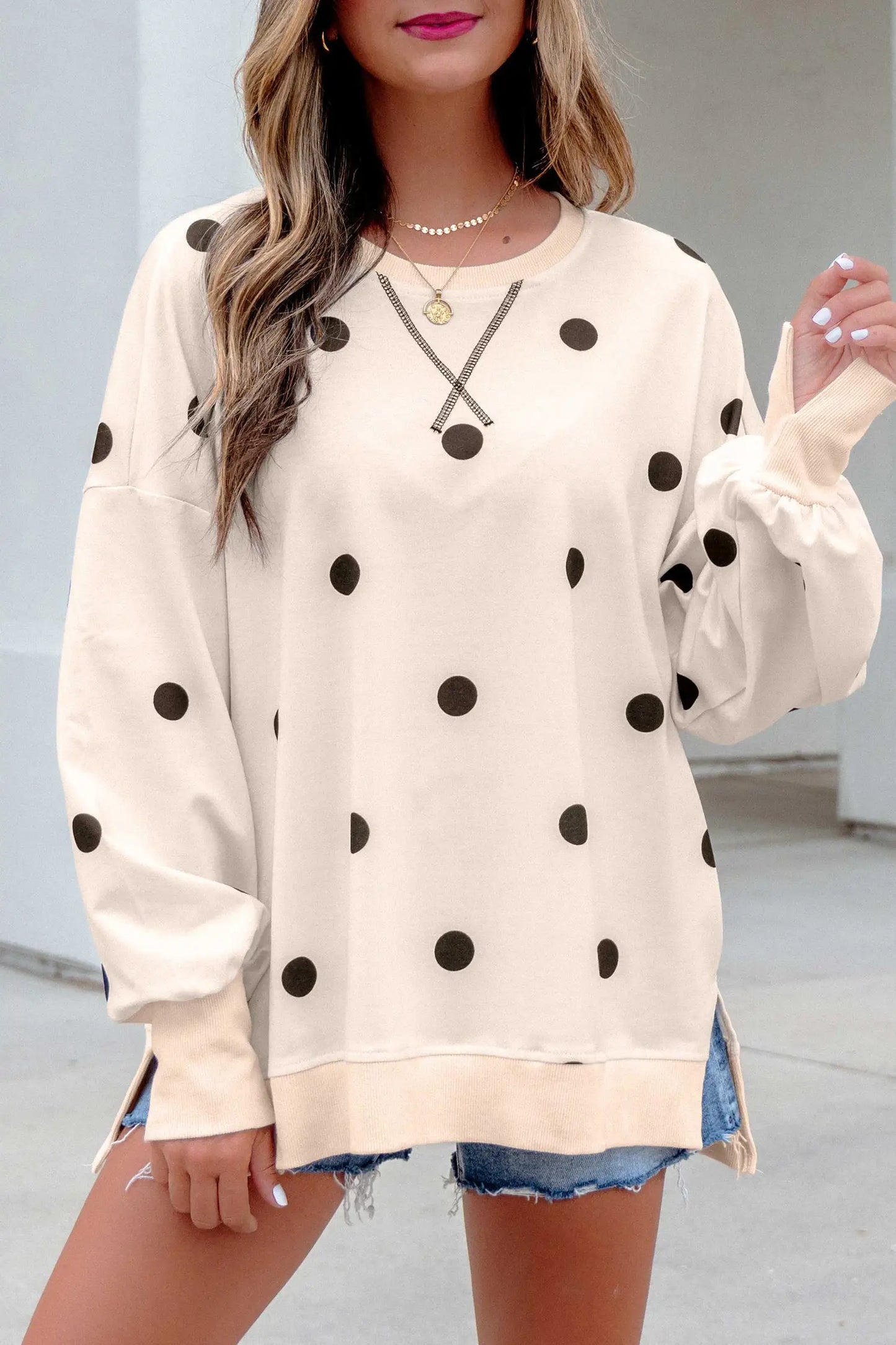 Oversized Polka Dot Balloon Sleeve Top