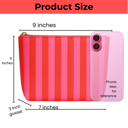 Valentines day gift makeup bag | leather pink & red stripe