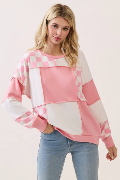 Pink & White Checkered Pullover