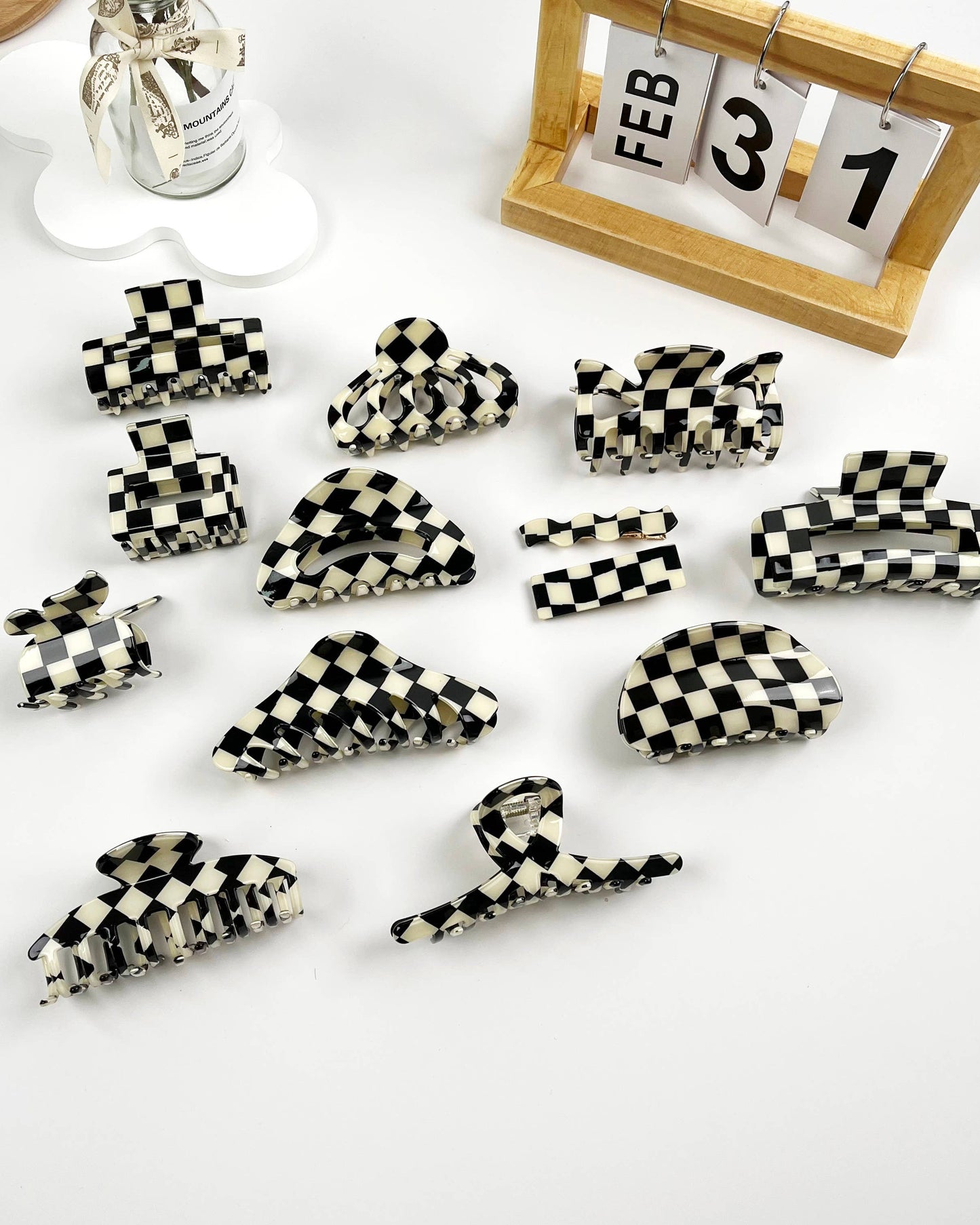 Black and White Check Hair Clip