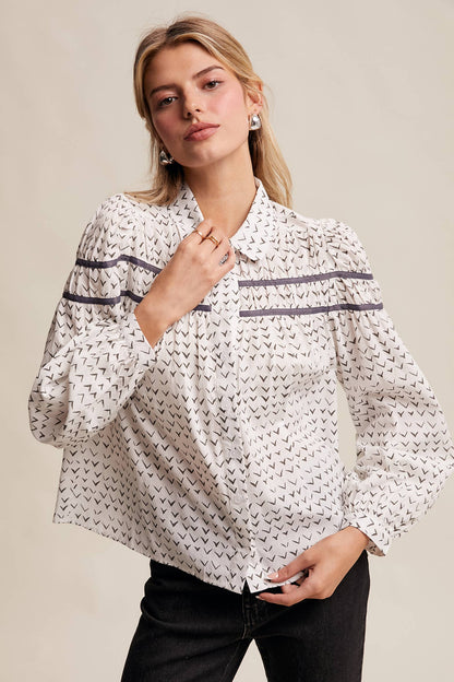 Lavender Grey Pintuck Puff Sleeve Blouse