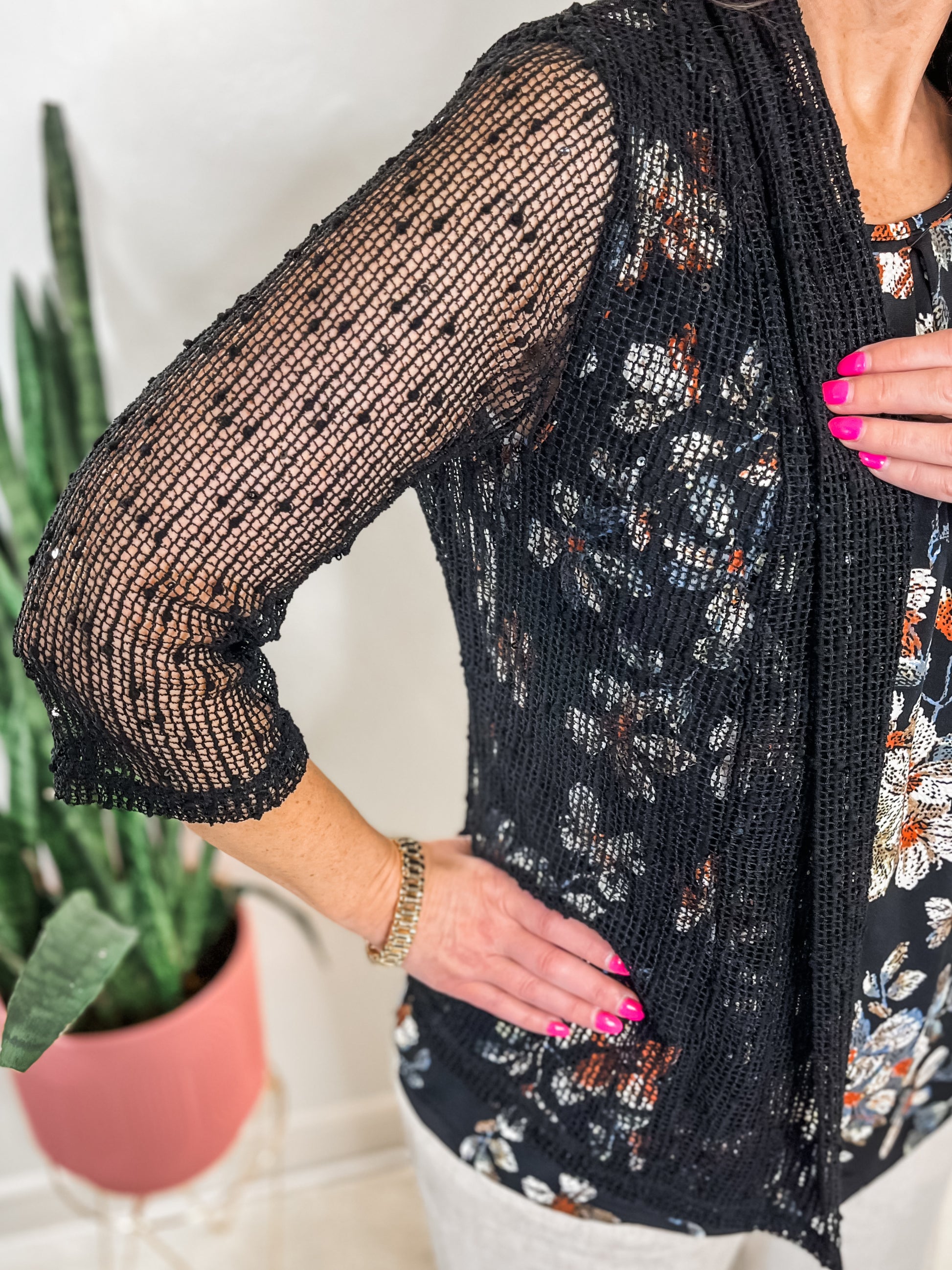 Black Open Mesh Sequin Cover Up