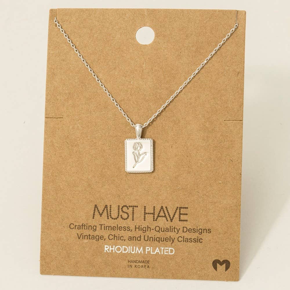 Flower Print Square Pendant Necklace