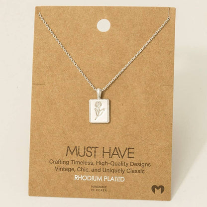 Flower Print Square Pendant Necklace
