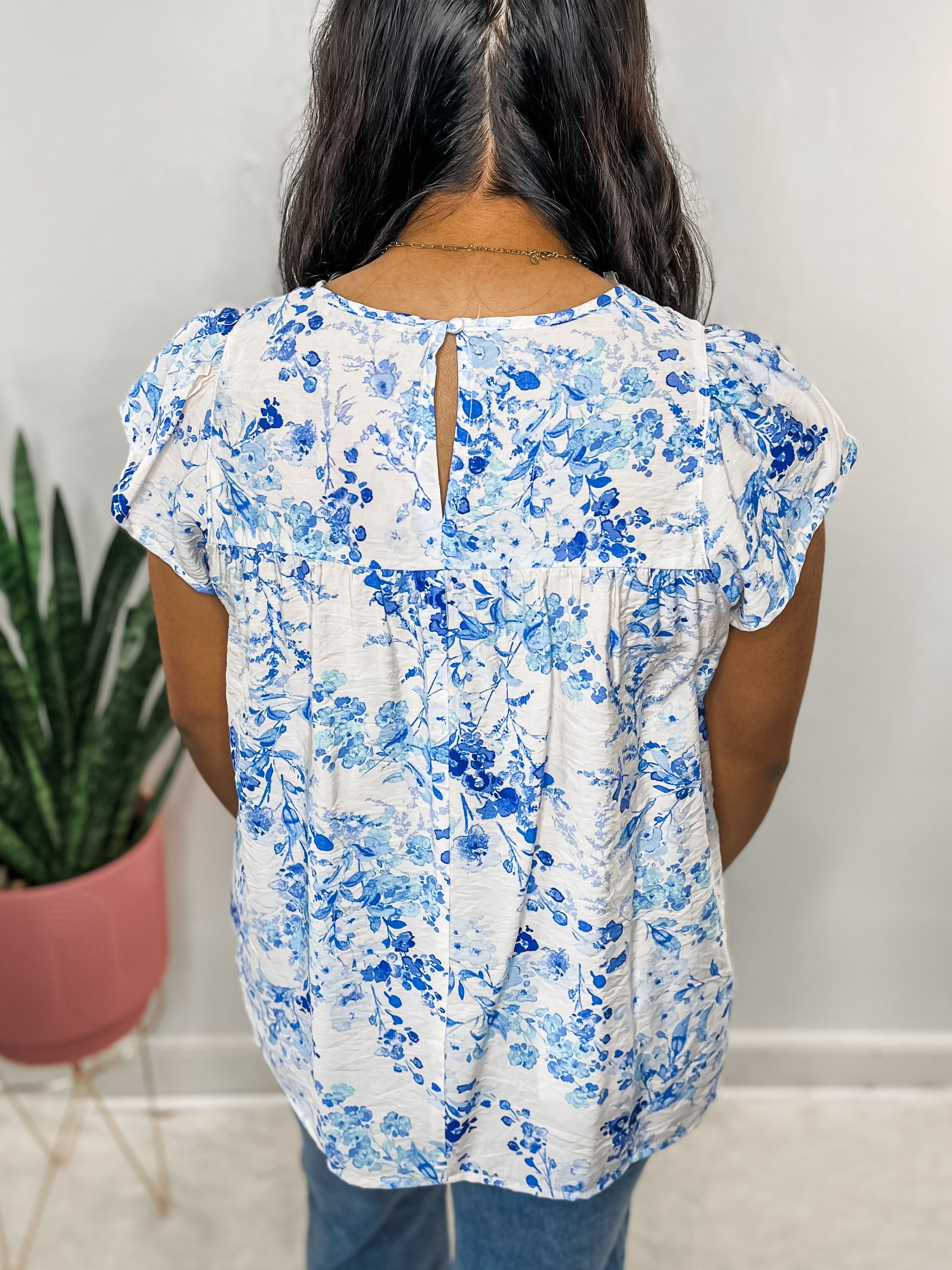 Blue Floral Babydoll Blouse