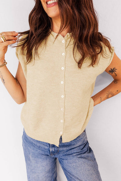 Apricot Buttoned Top w/ Cap Sleeve
