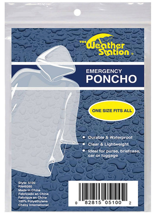 Adult Clear Emergency Rain Poncho with Hood - Outdoor/Travel