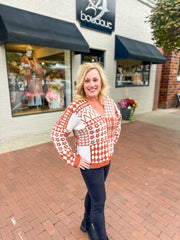 Rust Mixed Pattern Fuzzy Sweater