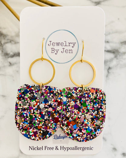 Jewel Tone Glitter Boho Dangle Earrings:
