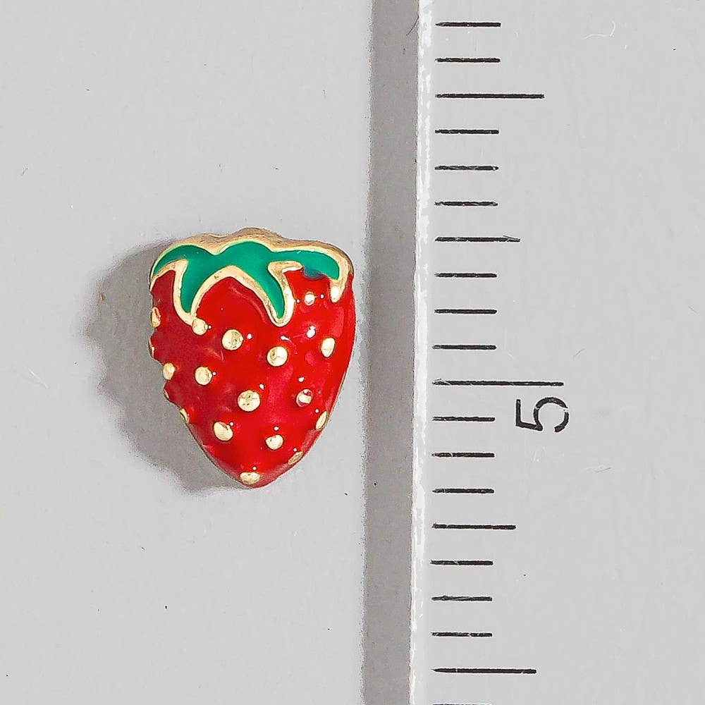 Enamel Strawberry Fruit Stud Earrings