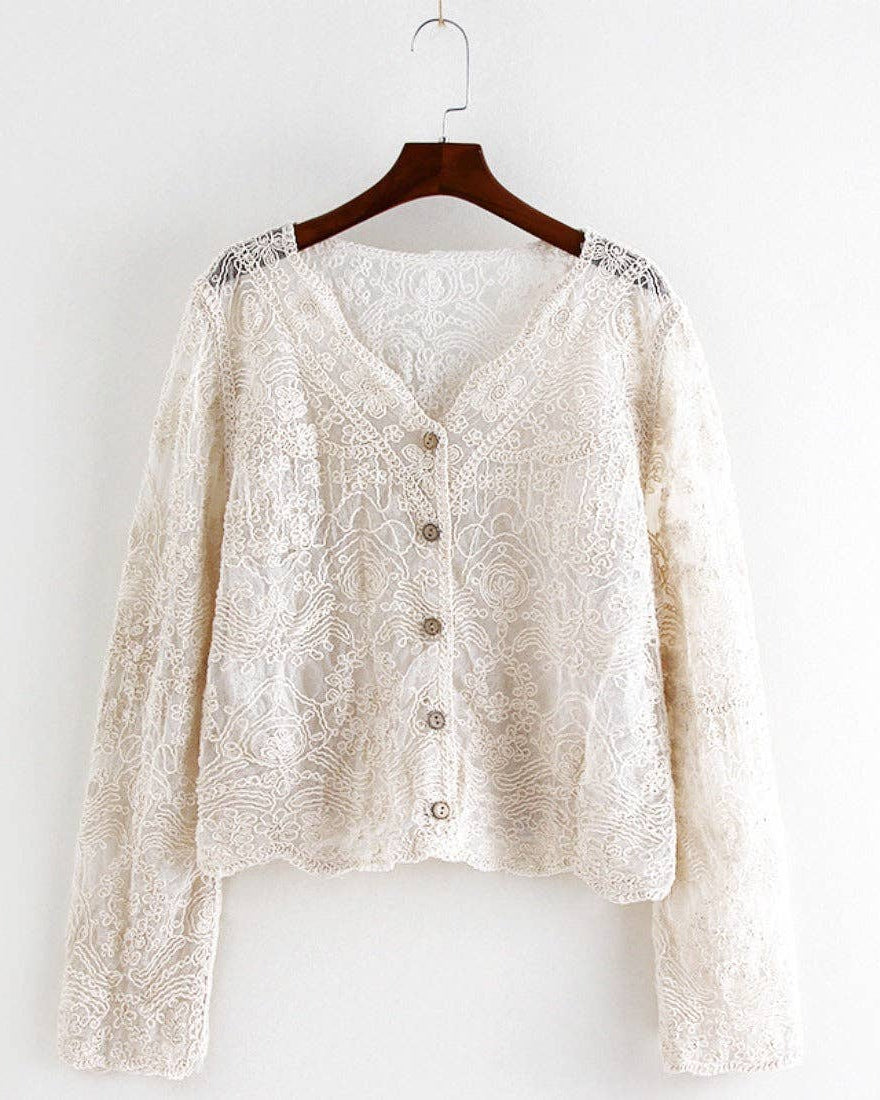 Cream Delicate Lace Button Up Cardigan