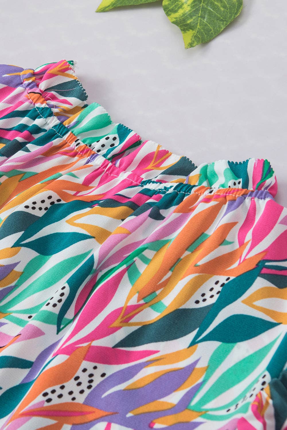 Tropics Print Ruffled Flutter Sleeve Blouse