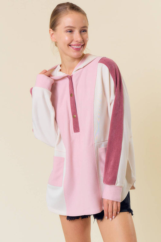 Pink & Berry French Terry Color Block Pullover