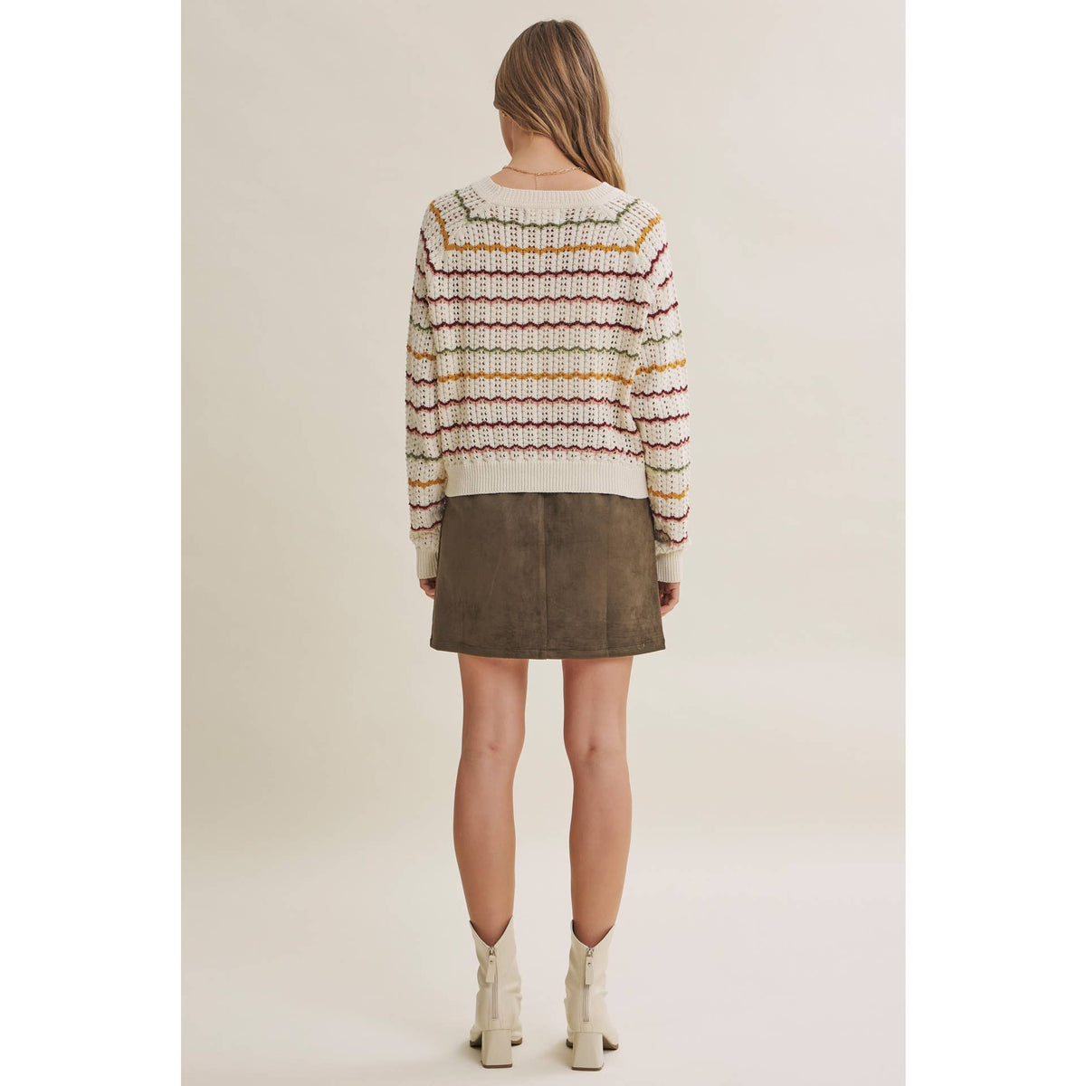 Multi-Colored Crochet Scalloped Sweater