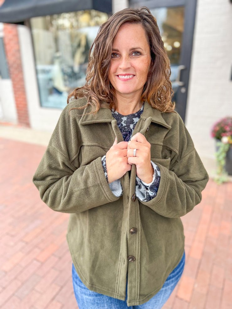 Olive Fleece Shacket
