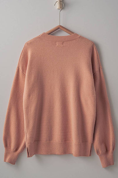 Cozy Embroidered Hello Fall Knit Crewneck Sweater