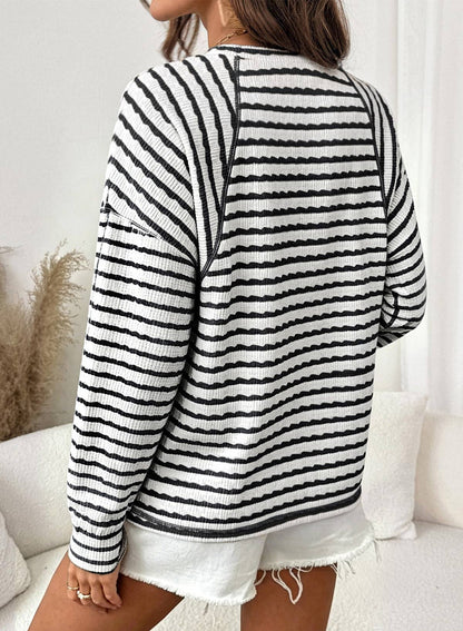 Textured Striped Long Sleeve Pullover