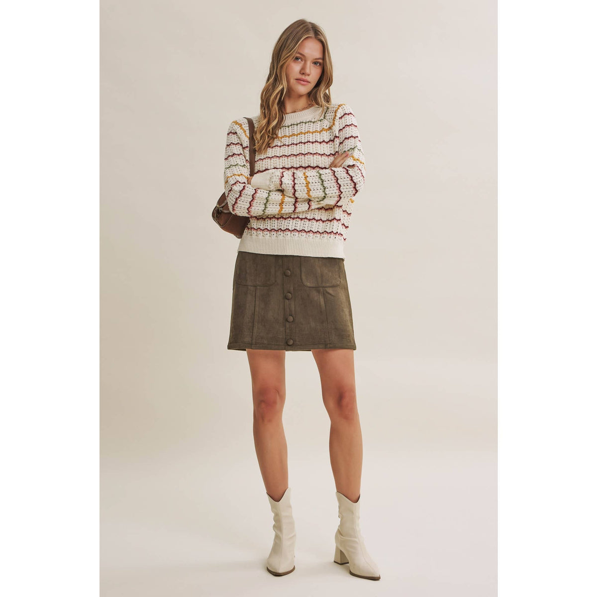 Multi-Colored Crochet Scalloped Sweater