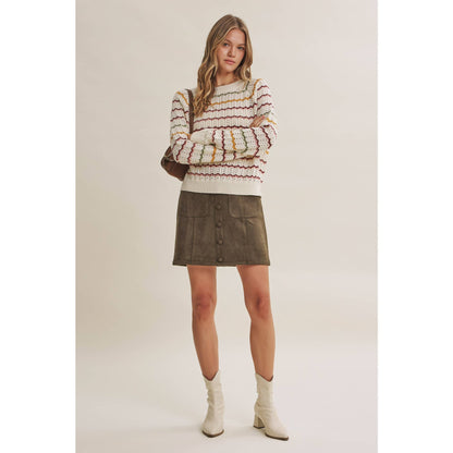 Multi-Colored Crochet Scalloped Sweater