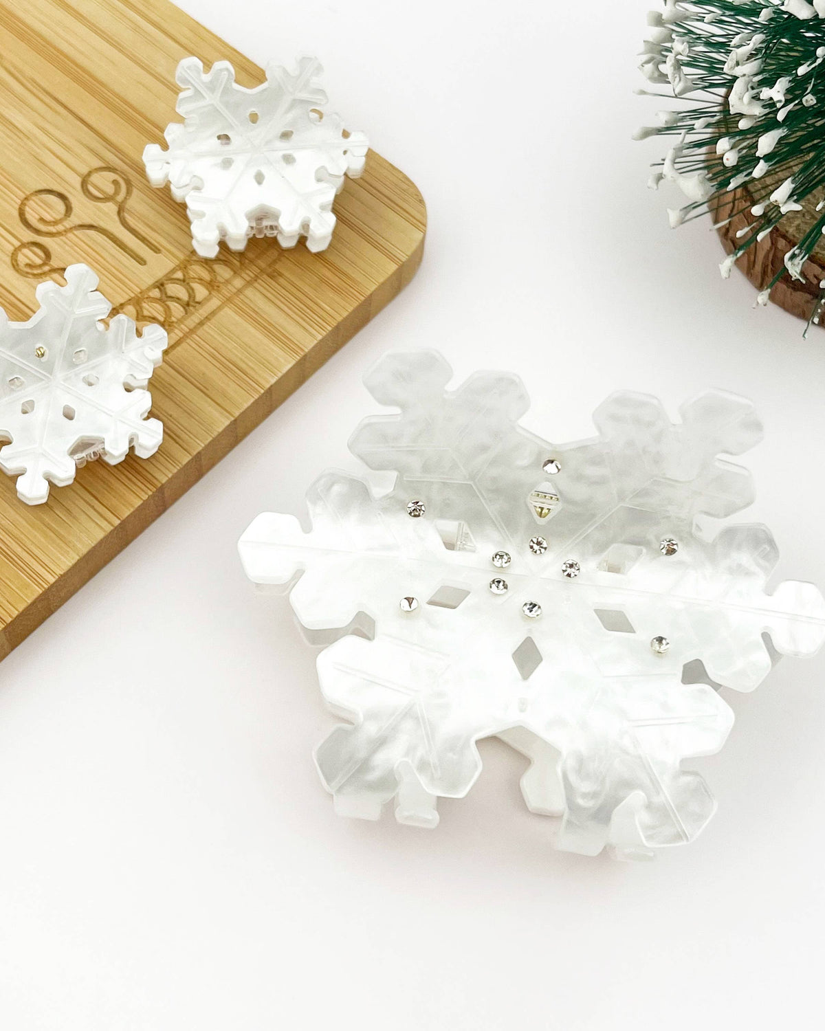 White Rhinestone Snowflake Claw Clip & Small Clip