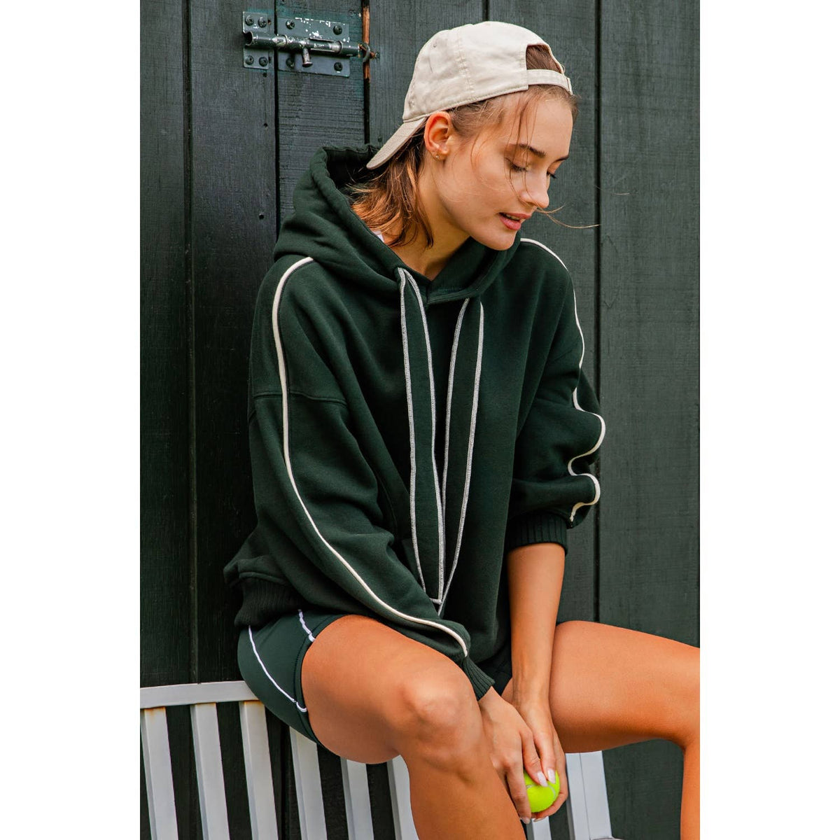 FLEECED TERRY OVERSIZED PIPING HOODIE