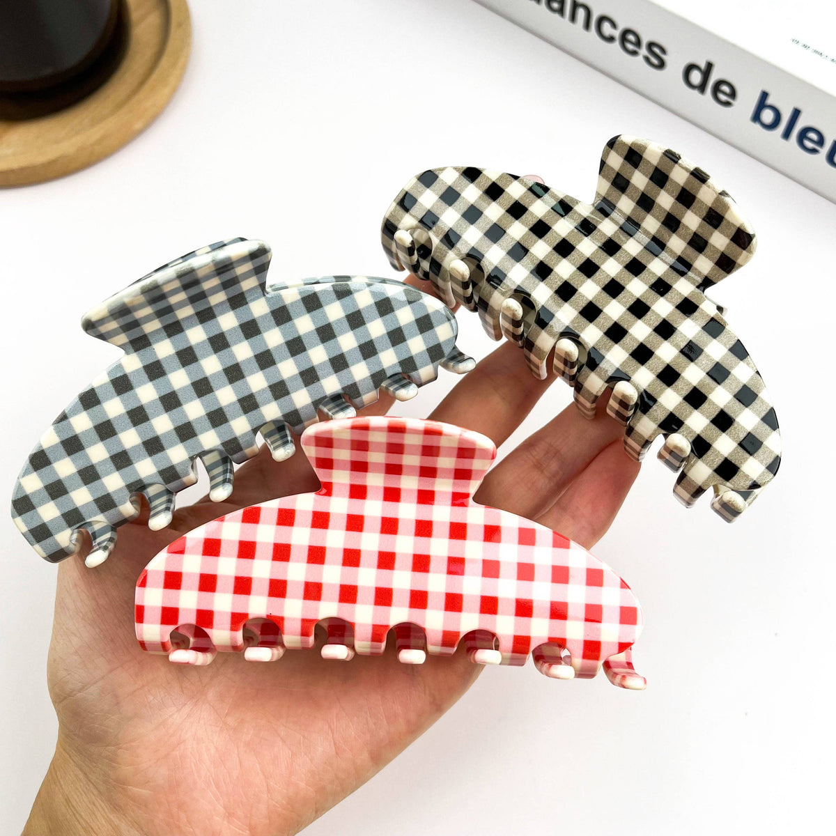 Minimalist Acetate Checkerboard Hair Claw Clip