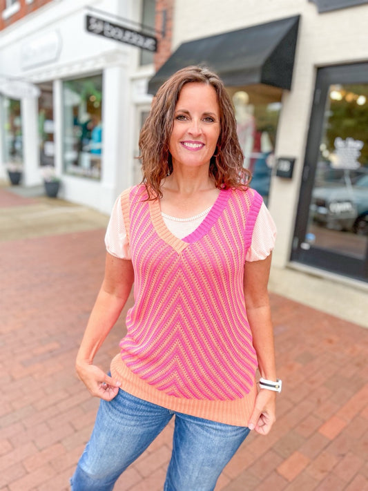 Orange & Pink Chevron Sweater Vest