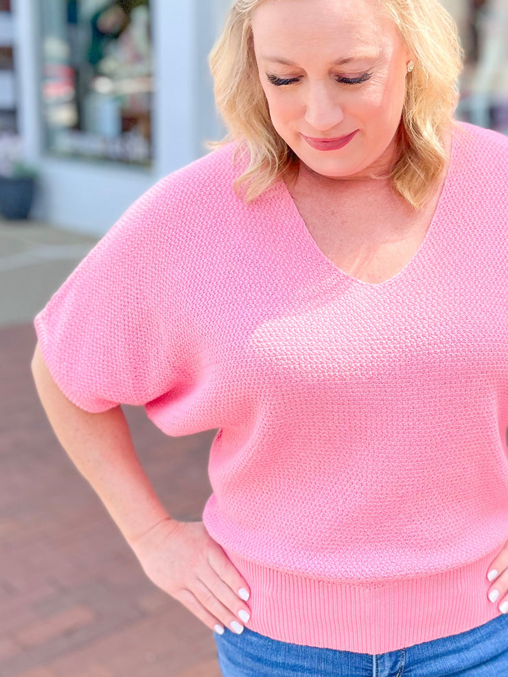 Pink Waffle Knit Kimono Sweater