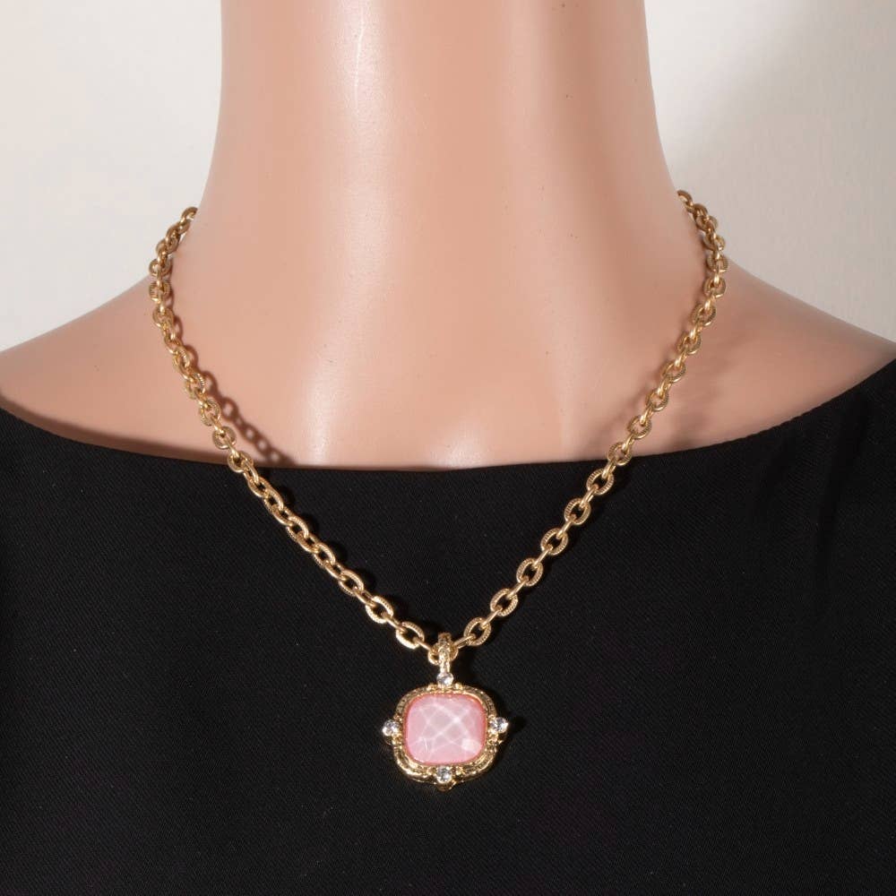 Square Faceted Stone Pendant Chain Necklace Set