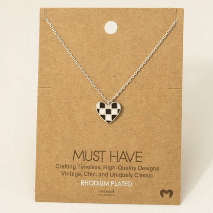 Black & White Checkered Heart Pendant Necklace