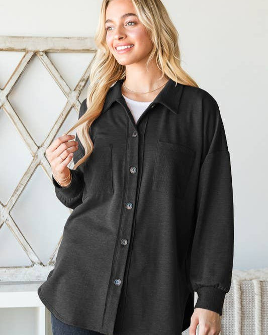 Black Shacket w/ Felt Collar