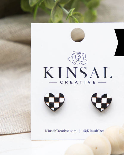 Checkerboard Wood Stud Earrings