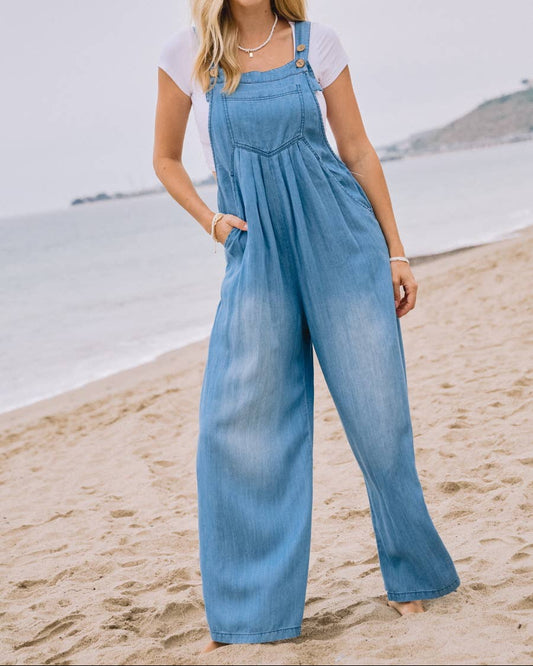 Washed Chambray Overall Jumpsuit