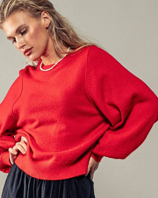 Inheritance Red Ribbed Knit Sweater