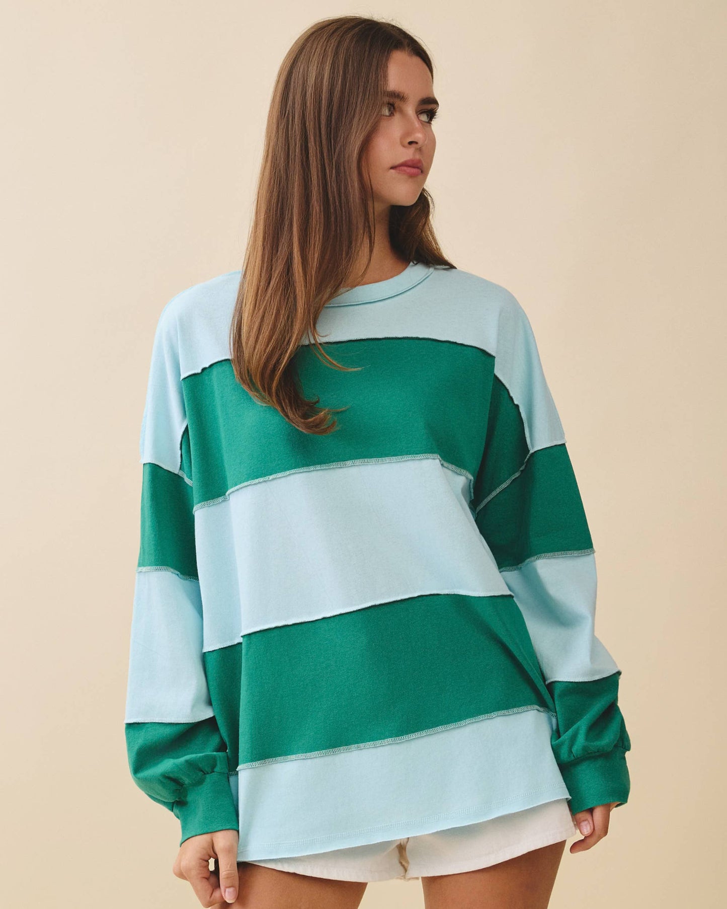 Contrast Panel Long Sleeve Slouchy Top