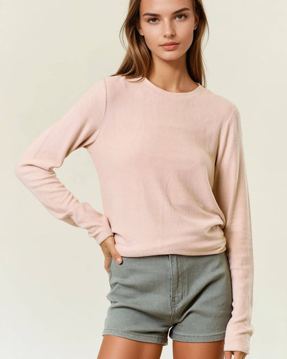 Round Neck Long Sleeve Soft Knit Top