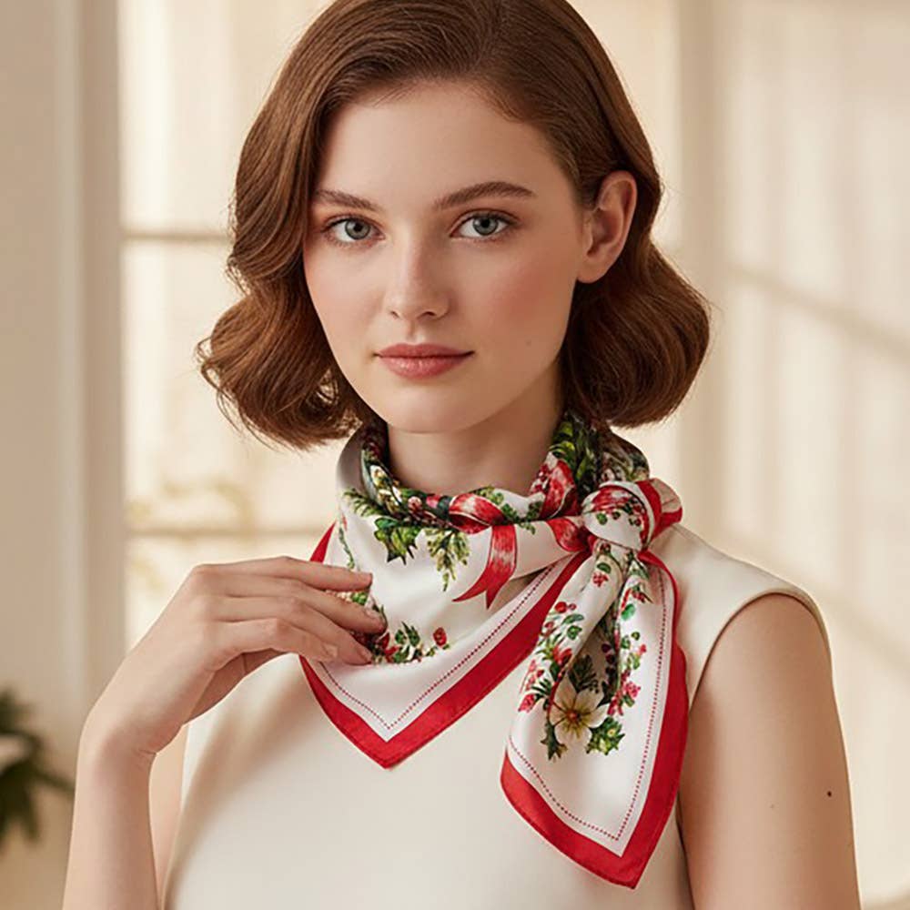 Christmas Wreath Print Square Bandana Scarf
