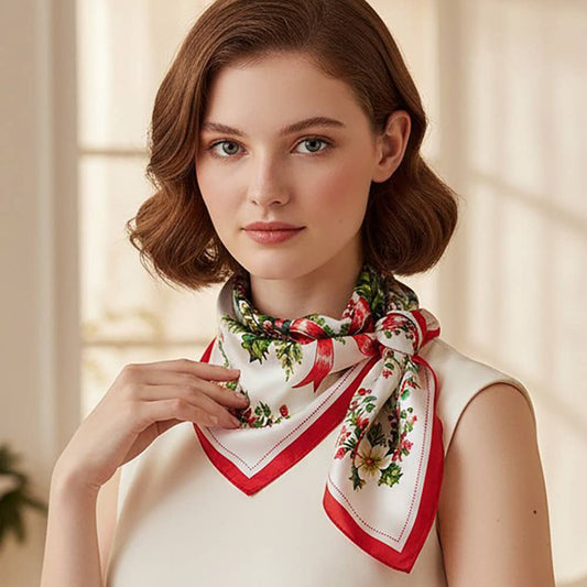 Christmas Wreath Print Square Bandana Scarf