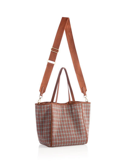 Neutral Tan & Pink Plaid Tote