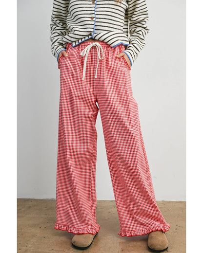 Women's Striped Ruffle Hem Cropped Pants- BMP8476